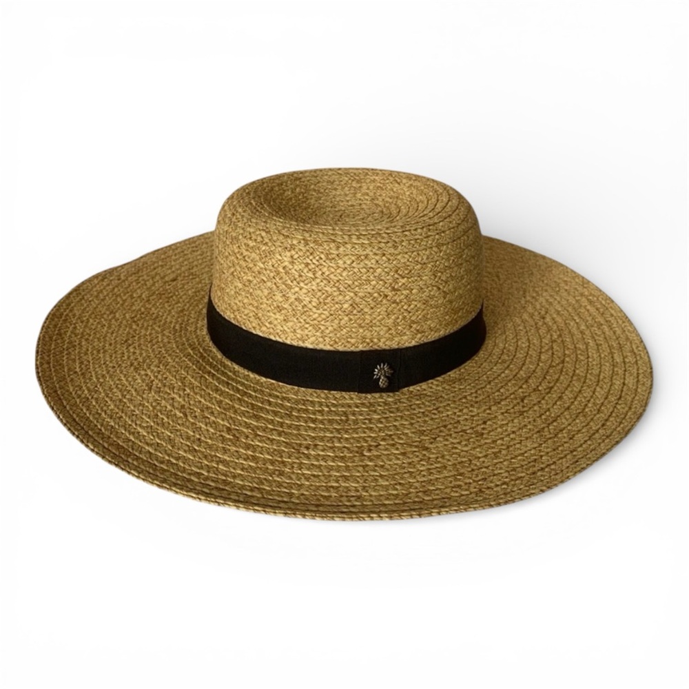 Tommy Bahama Paper Straw Sun Hat Black Band Adjustable band inside for sizing